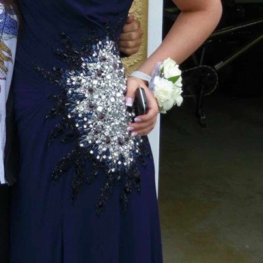 Terani Couture Navy Blue Prom Dress - Picture 2 of 8